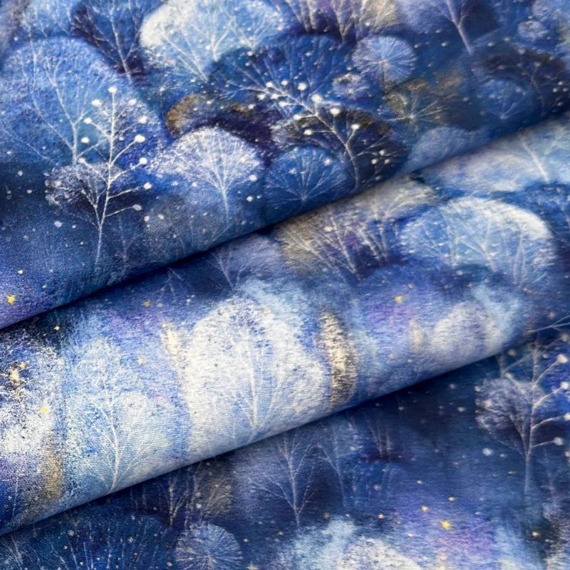 1 Meter X1.1 Meter Blue Forest Pure Cotton Digital Printed Fabric Lightweight Tablecloth Decoration DIY Summer Clothing Fabric