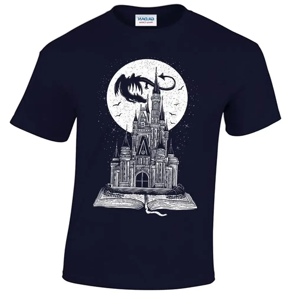 Fairy Tail Book T-Shirt Mens Story Dragon Castle Fantasy Moon Stars