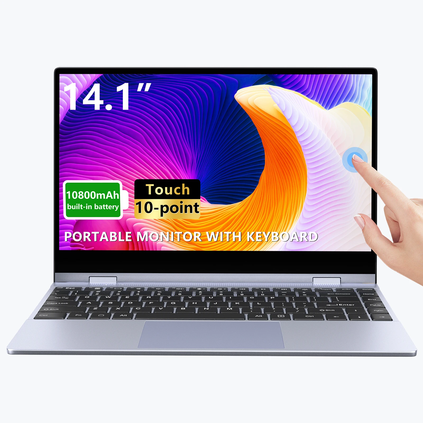 

Dopesplay 14,1-дюймовый портативный монитор Lapdock Встроенный аккумулятор 50000 мАч 10-точечный сенсорный экран 1080P HDR IPS Second Screen Extender