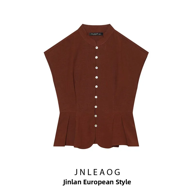 Fashionable High Collar Sleeveless Short Skirt Style Hem Pleated Top Women's Clothing Spring New Arrival Polyester Fabric