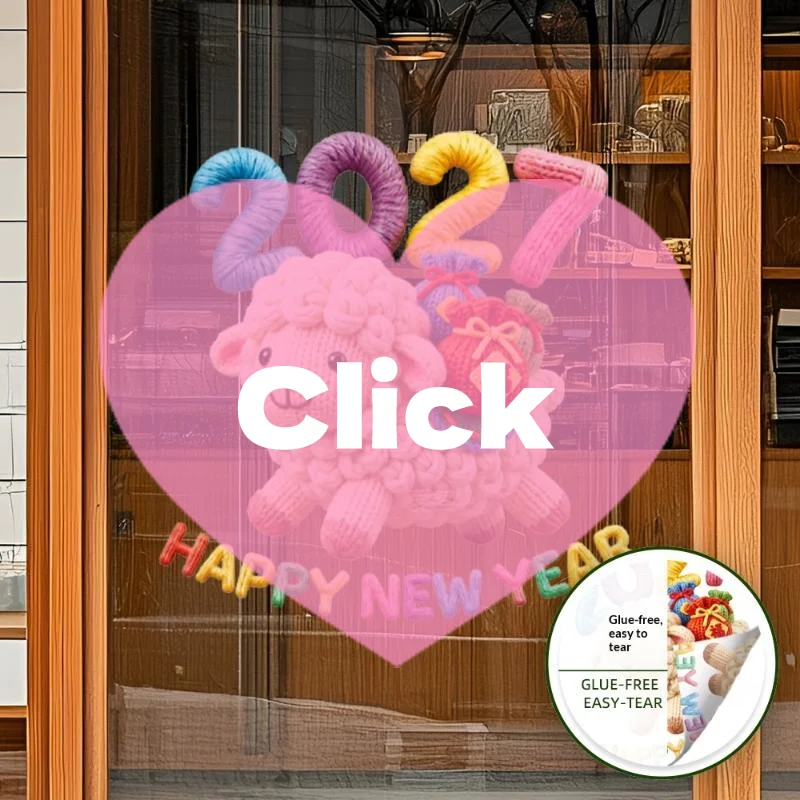 2027 Knit Sheep Static Window Sticker Happy New Year Decals Cute Lamb Christmas Window Decor Home Decoration Shop Glass Ornamen