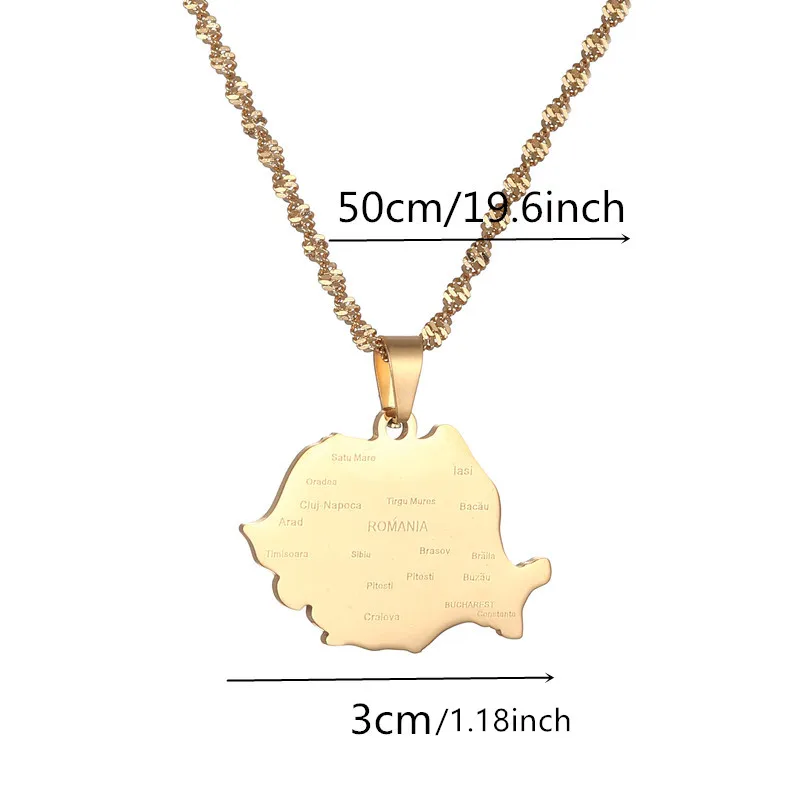루마니아 지도 및 도시 이름 펜던트 목걸이 실버 컬러/골드 컬러 루마니아 보석 민족