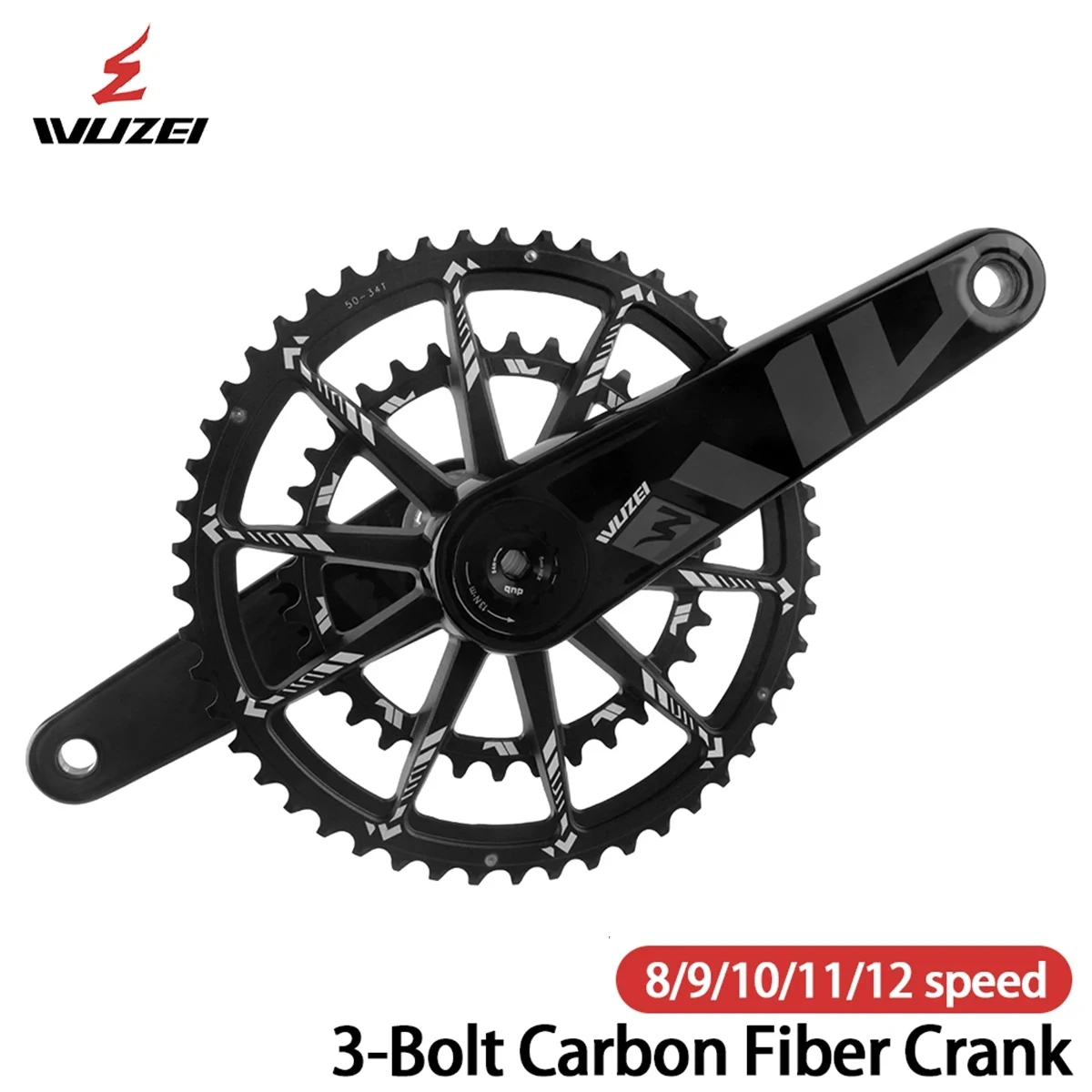 

WUZEI Bicycle Parts Road Bike Carbon Fiber Crankset Ultra-Light Bicycle Crank 165 170mm Speed Bikes Sprocket Hollow Tech 50T 34T