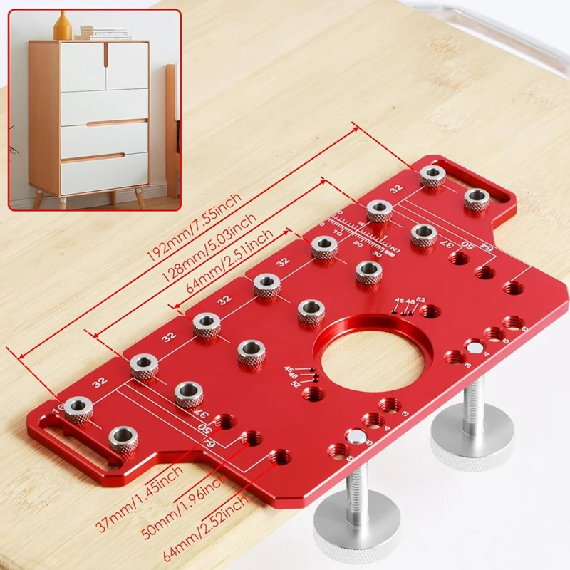 Shelf Pin Hole Jig And Hinge Clamp Two-In-One, Hinge Positioning Jig, Hinge Hole Drill Guide Locator For Woodworking