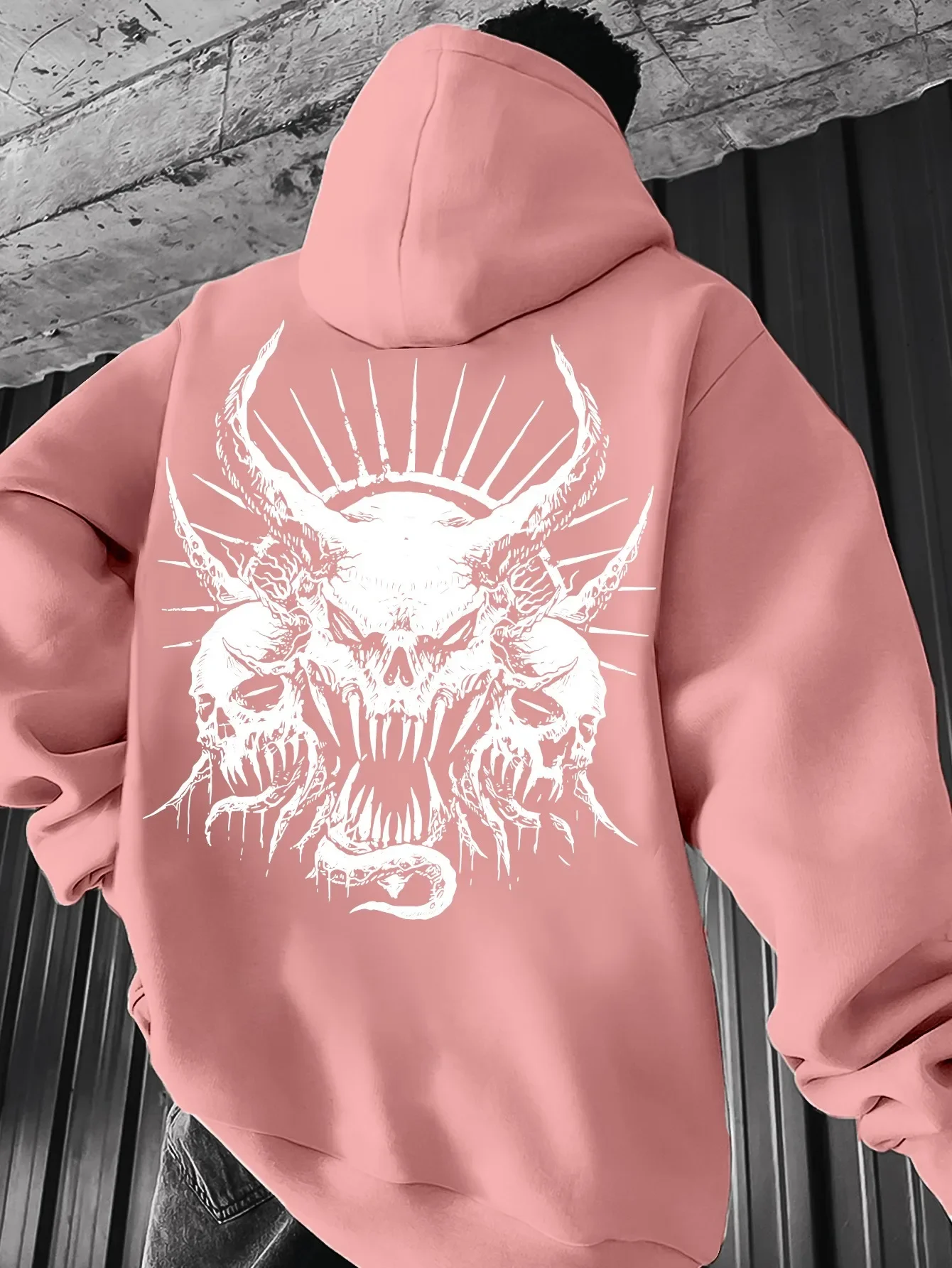 Men's Devil Skull Print Hooded Sweatshirt - Rap Street Style - Fall/Winter Sporty Casual Loose Long Sleeve Pullover Shirt
