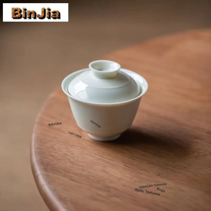 115ml Antique White Ceramic Gaiwan Zen Not Hot Tea Tureen Tea Bowl With Lid Kit Tea Brewing Cover Bowl Tea Ceremony Craft Gift