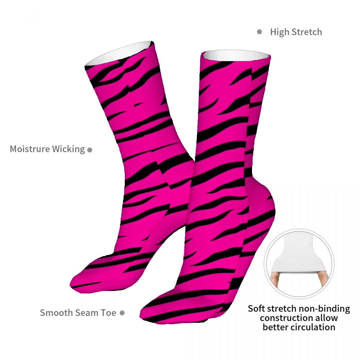 Pink Zebra Animal Skin Mens Womens Funny Crew Socks Cool 3D Printed Design Socks Fashion Comfortable Basketball Socks