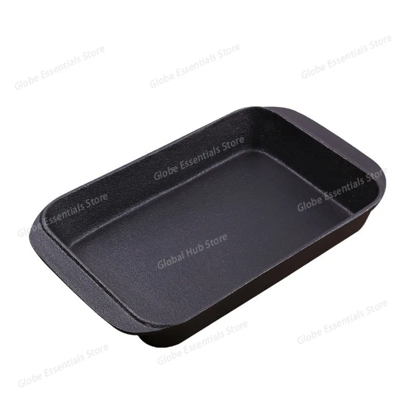Cast Iron Rectangular Fish Grilling Pan - Outdoor BBQ Plate, Commercial Frying Pan and Hotel Flat Bottom Steak Griddle