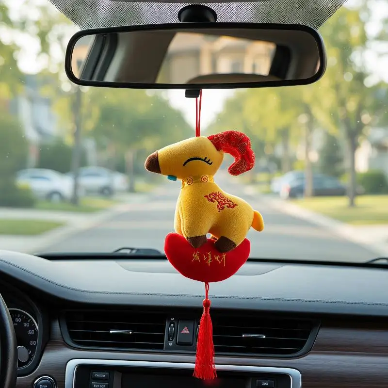 2027 Year of the Sheep Hanging Ornament Portable Soft Red Gold Zodiac Charm for Holiday Home Door Decor