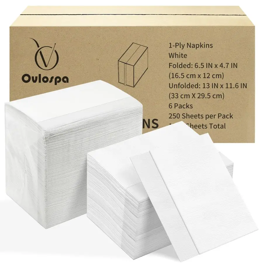 

Fold Napkins, White Napkins Bulk for Restaurants and Cafes, 13x11.6 1Ply 1500 Count Paper Dinner Napkins