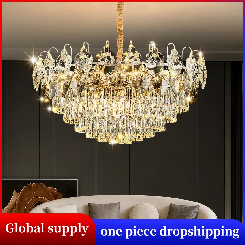 

Crystal Chandelier Luxury Pendant Lamps Above the Table Duplex Loft Chandelier Dining Room Lighting Living Room Hanging Lights