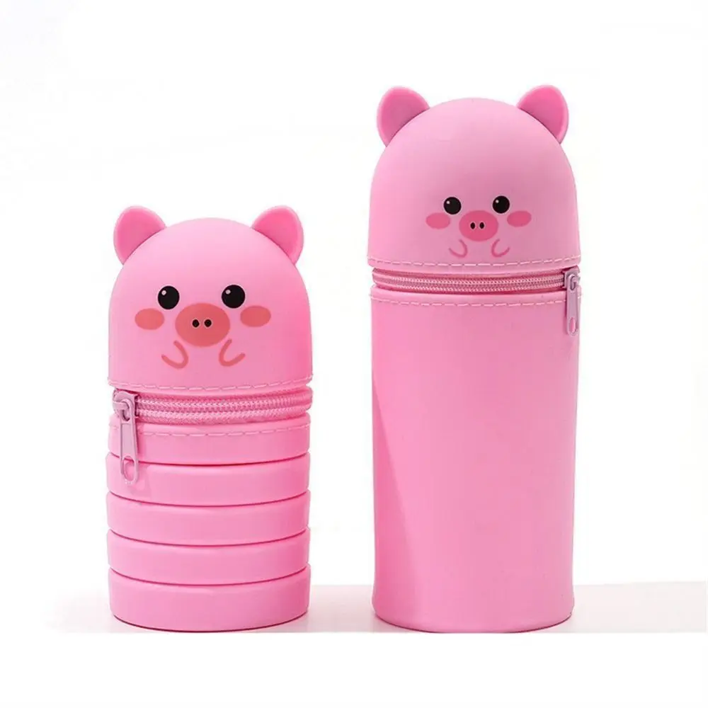 With Zipper Silicone Pencil Case Cartoon Silicone Animal Shape Pen Pouch Desk Organizer Stationery Stationery Storage Bag