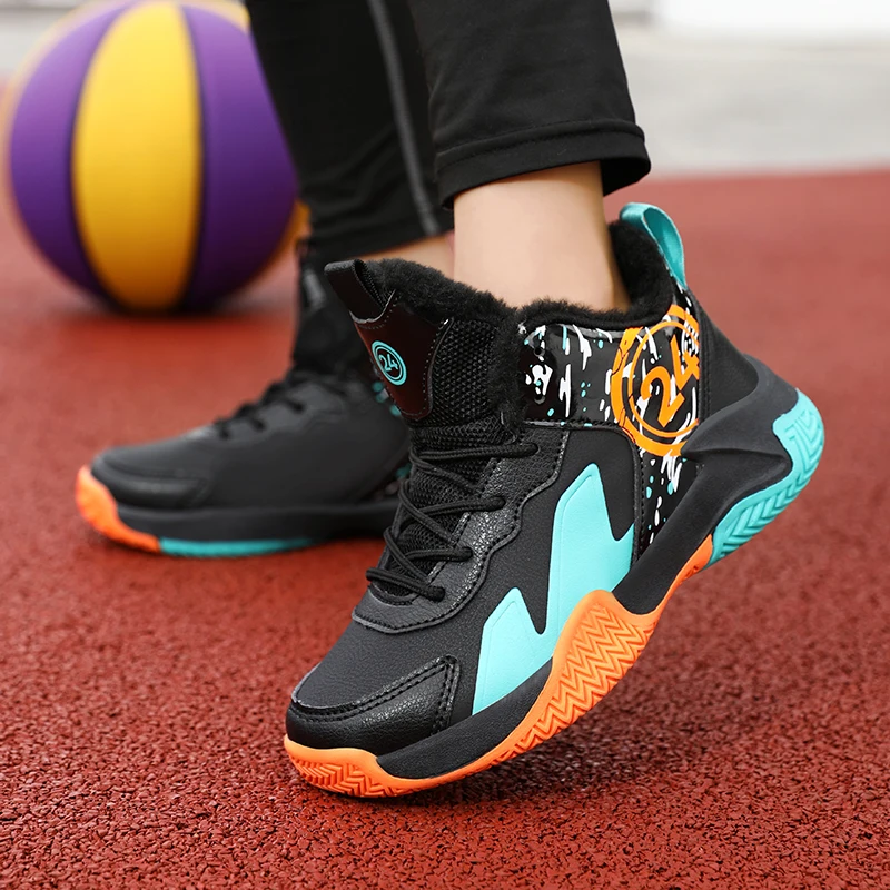 

Kids Basketball Shoes Boys Leather Comfortable Outdoor Running Sports Shoes Thick Sole Non-slip Children Basket Training Shoes