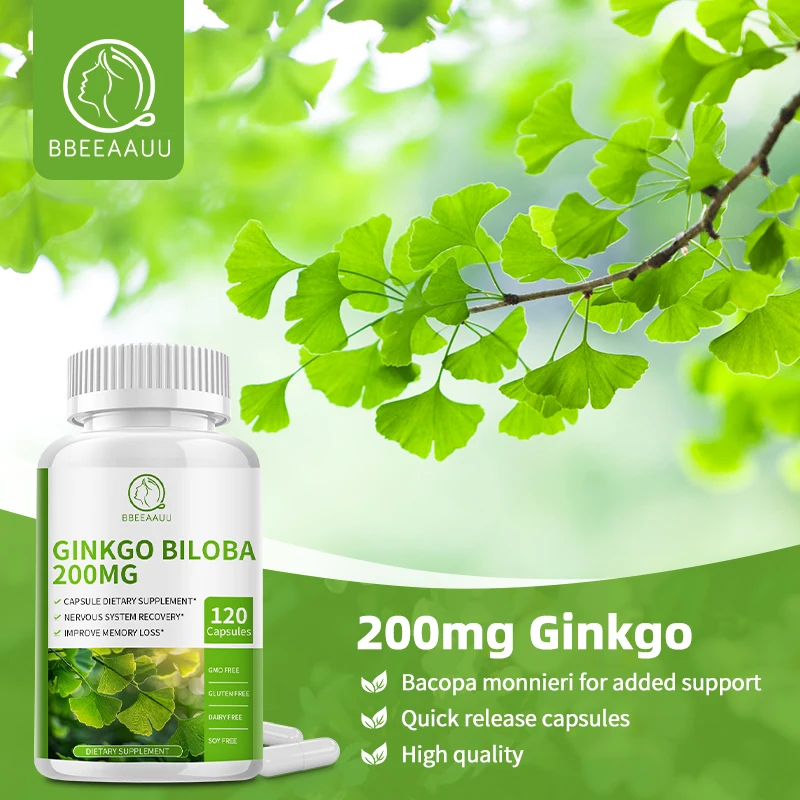 BBEEAAUU Ginkgo Biloba Leaf Capsules Improve Brain Clarity, Attention and Memory Support Brain and Heart Health Anti-aging