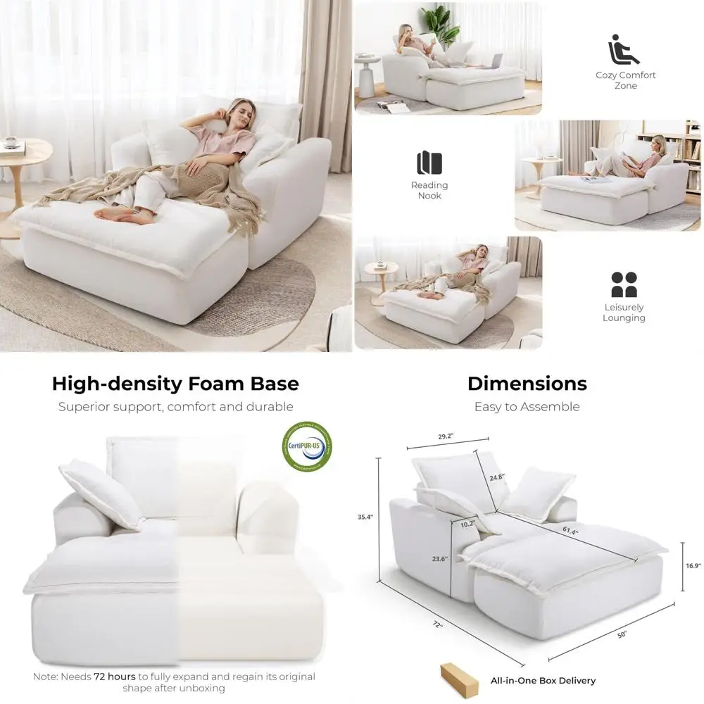

Oversized Chaise Lounge Sofa Bed Recliner Chair Ottoman Living Room Small Space Cloud Comfort Chenille Upholstery
