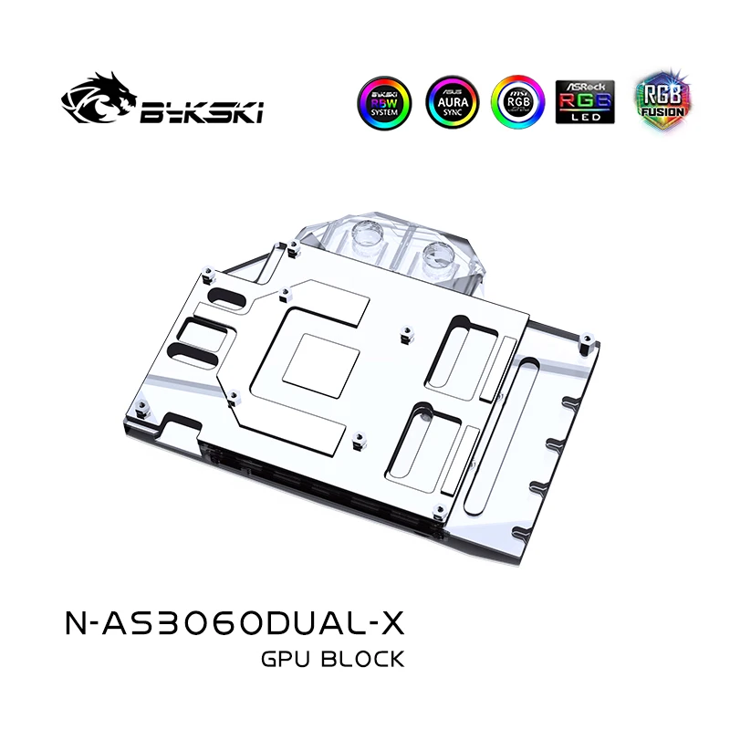 Imagem -02 - Bykski Gpu Bloco de Água para Asus Dupla Rtx 3060 12g Cartão de Jogo Cobertura Completa com Placa Traseira Radiador de Cobre N-as3060dual-x