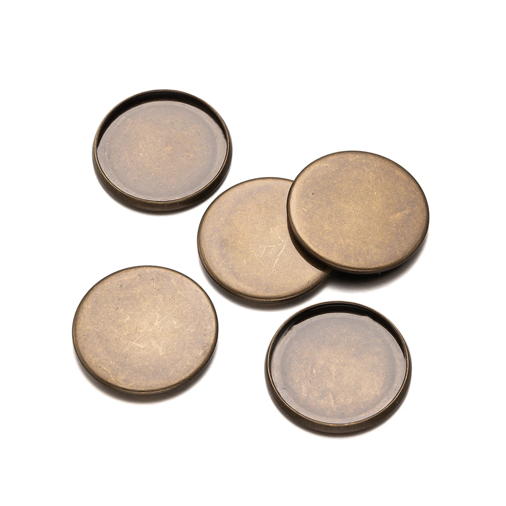 Antique Bronze Plana Rodada Bandejas, Copos Borda Bisel, Configurações Cabochão em Branco para Colar, Pulseira, Fazer Jóias, Descobertas DIY, 20Pcs