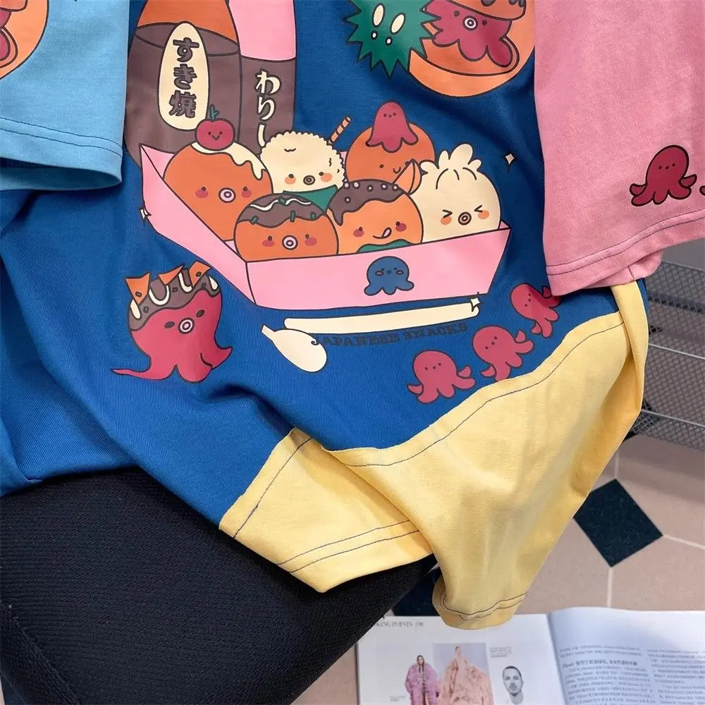 High Quality Cotton Patch Cartoon T-shirt Preppy Style Funny Food Print Japanese Kawaii T Shirt Summer Short Sleeve Loose Casual