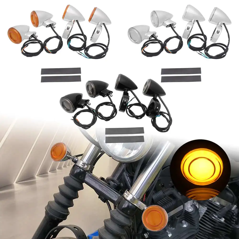2Pair Led Signal Light Motorcycle Indicator Lamp Signal Light Fit For Harley-Davidson 1982-2021 Abs Plastic Yellow/Clear/Smoked