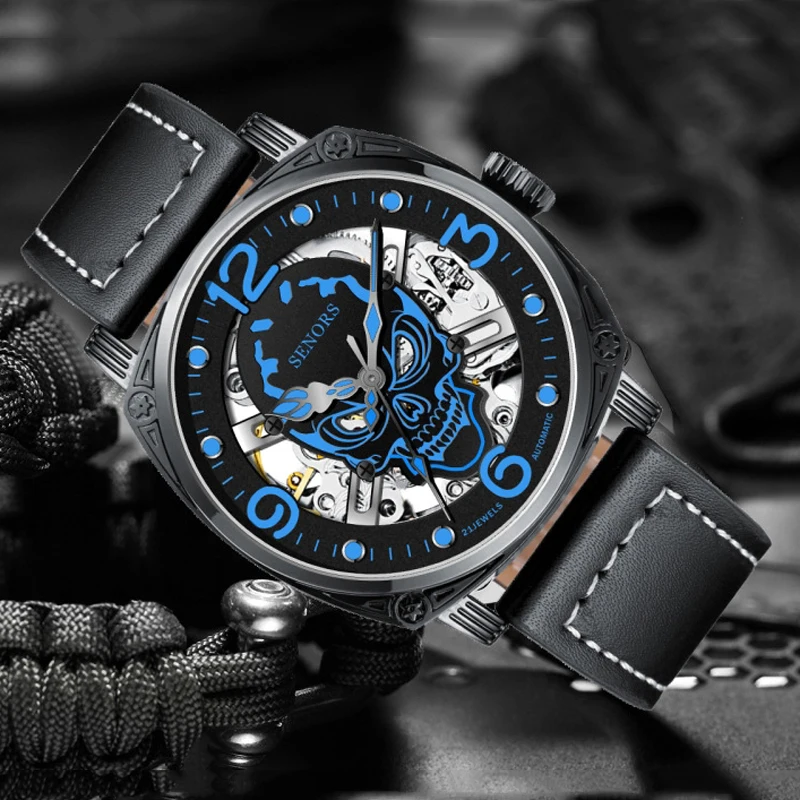 Luminous Skull Men Watch Top Brand Luxury Military Automatic Mechanical Male Clock Sport Waterproof Leather Wristwatch Relogio