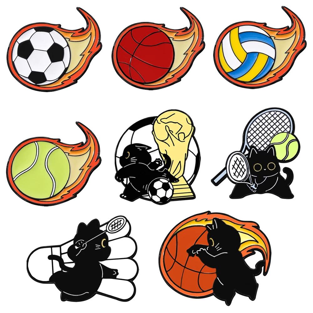 Badminton Icon - Lindo deporte gato negro esmalte Pin