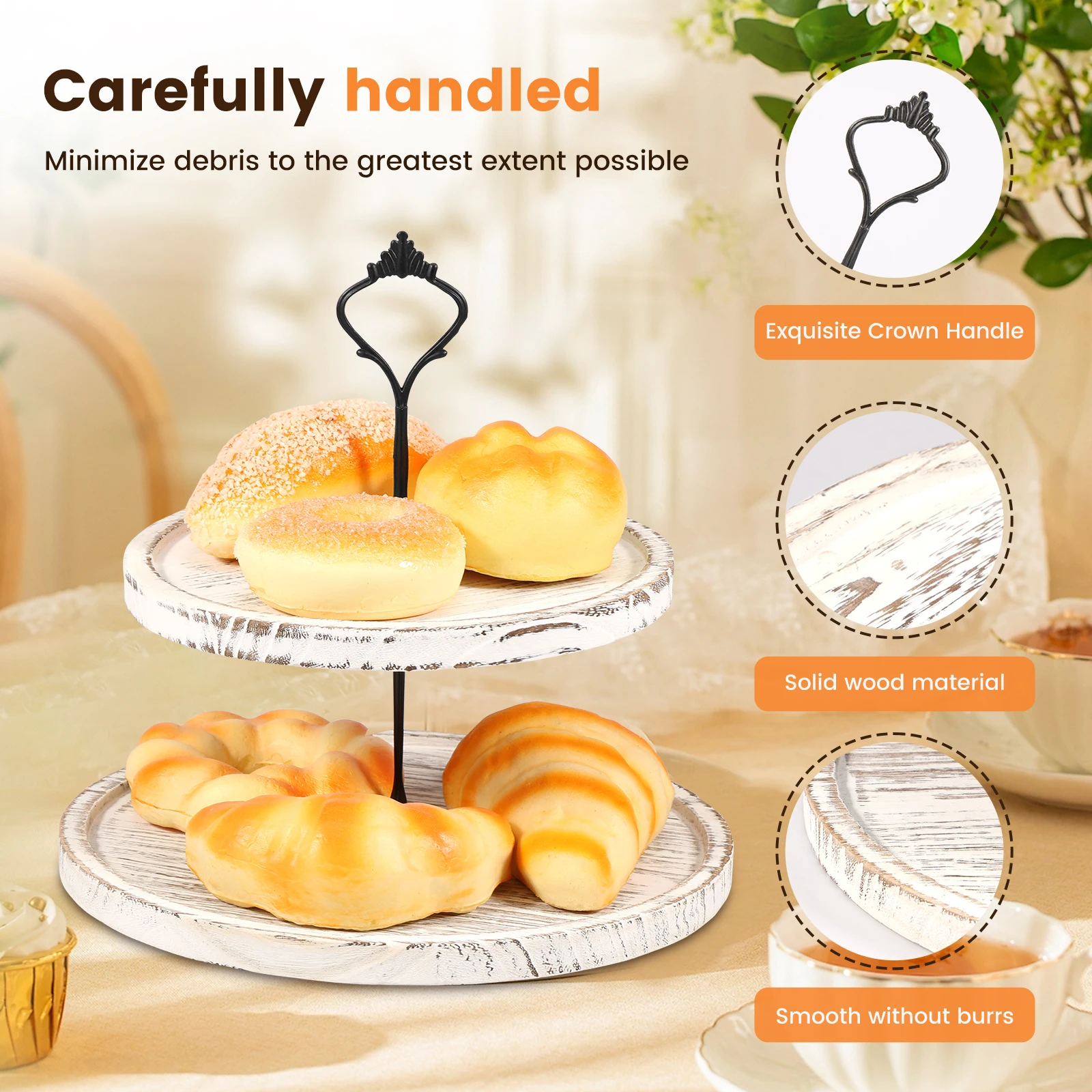 Wooden 2 Tiered Tray Round Farmhouse Kitchen Table Decor Serving Tier Tray Food Fruits Cupcake Display Coffee Bar Home Party