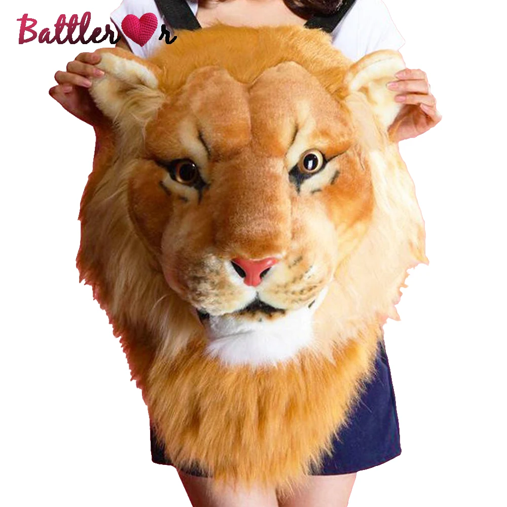 2022 New Anime Backpack Plush Tiger Lion Leopard Panda Black Bear Cosplay Man 3D Tiger Head Furry Bag Woman School Bag Halloween