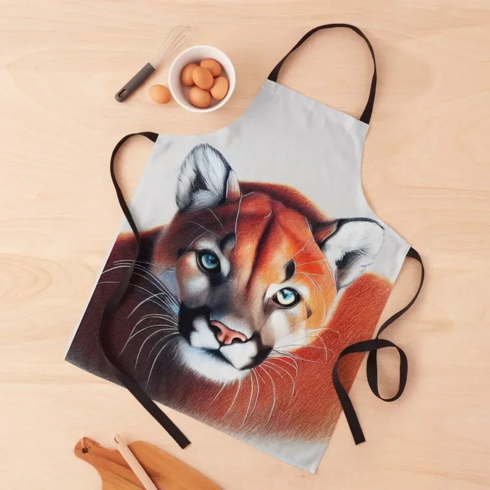 

Red Cougar Color Pencil Sketch Apron Funny Men's Kitchen Waterproof Kitchen For Women Apron