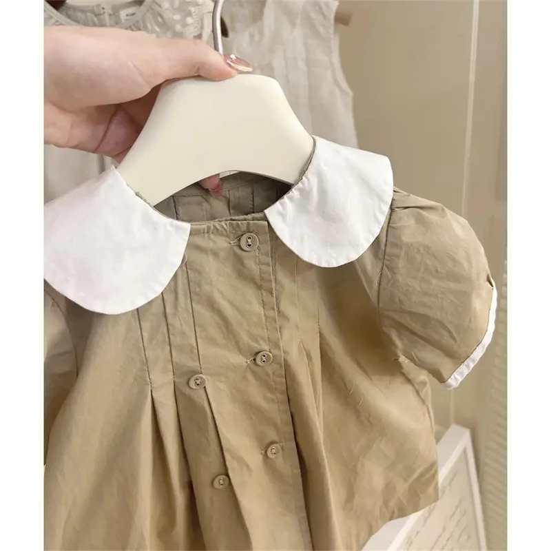 Vestito da principessa per ragazze 2024 estate tinta unita bambini carini vestono gonna per neonate in cotone coreano stile semplice vestiti per bambini