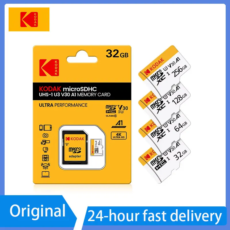 100% Original KODAK Memory Card 64GB 128GB 256GB U3 4K Micro SD Card 32GB SDHC UHS-I C10 A1 V30 TF Trans Flash Microsd
