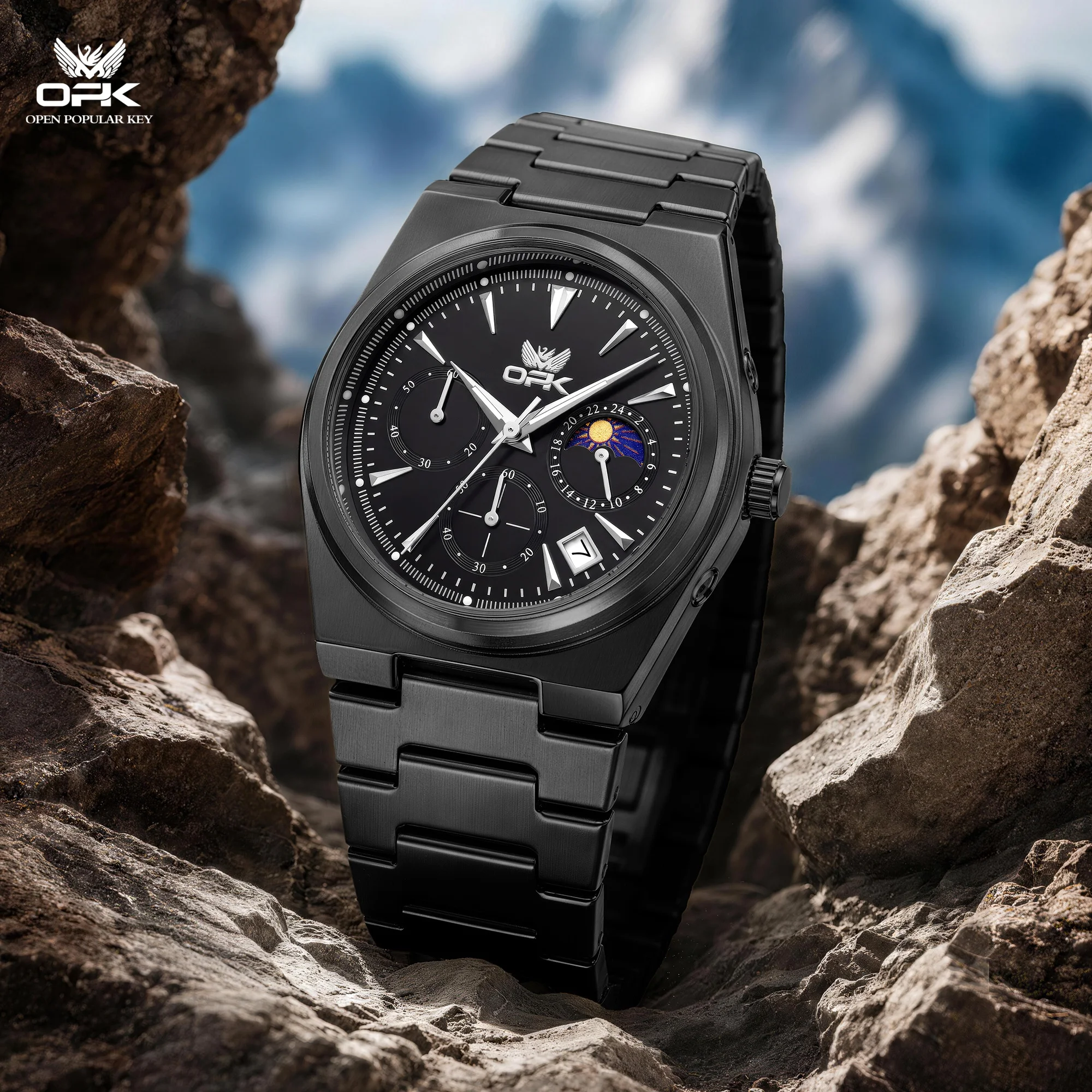OPK 6117 Modern Men Original Quartz Watch Round Dial Design HD Luminous Function Waterproof Steel Strip Moon Phase Watch For Men