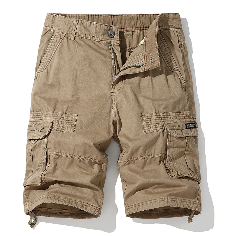 Cotton Men\'s Work Shorts Summer Fashion Solid Color Casual Multi-pocket Button Zipper Beach Pants 1/2 Pants Military Green