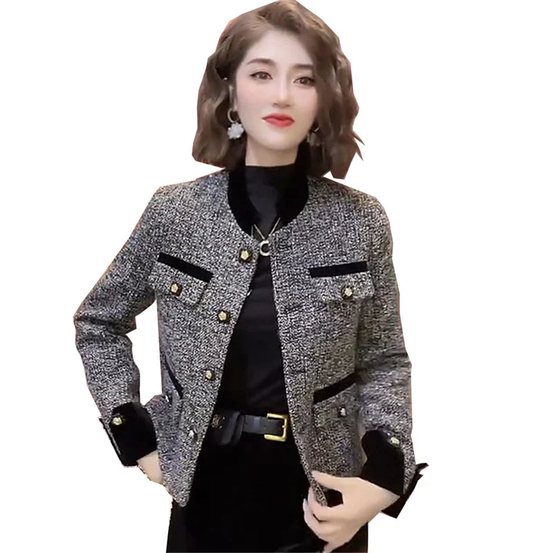 

French Fragrant Style Fashion Short Coat for Women's 2024 Spring Autumn New Korean Long sleeved Jacket Top O-Neck tweed OutCoat