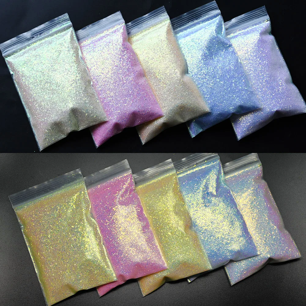 

50g/Bag Holographic Laser Nail Powder 10 Color Red Purple UV Color Changing Nail Glitter for DIY Nail Decoration Chrome Pigment