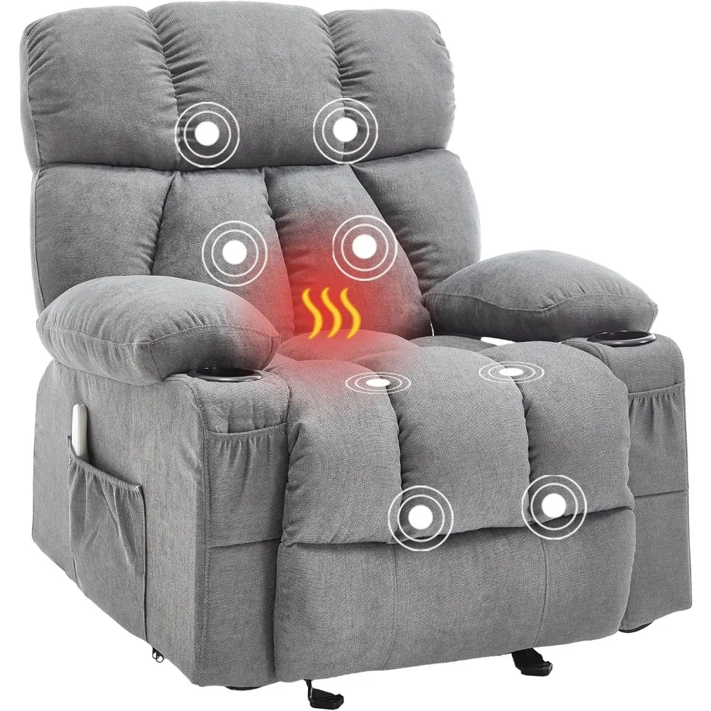 Massage Rocker Recliner Chair with Heat and Vibration Ergonomic Rocking Lounge Chair for Living Room Comfy Overstuffed Recliner