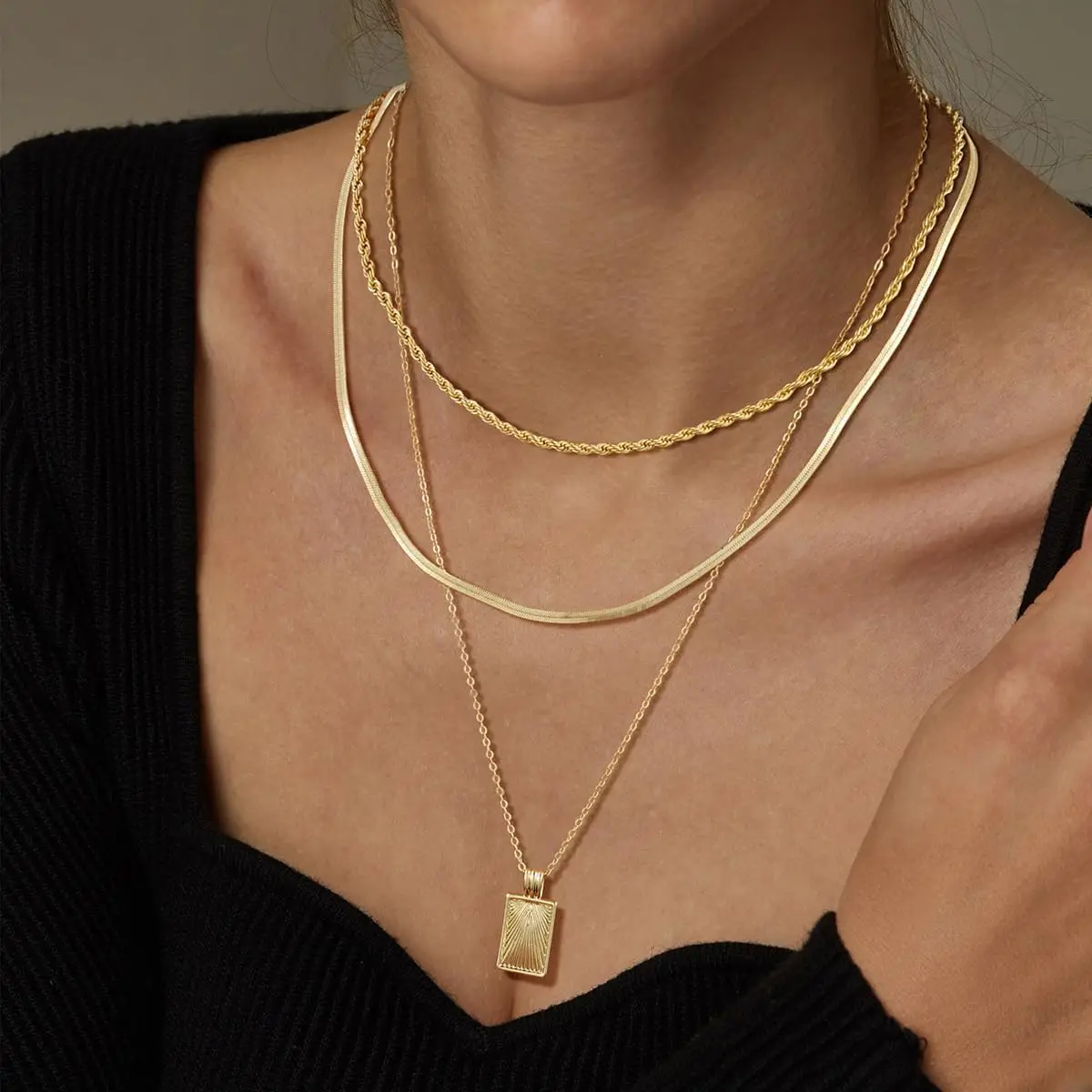 Layered Gold Silver Necklaces for Women, Stackable Stack 14K Real Gold Plated Silver Chain Necklace Diamond Circle CZ Layering P