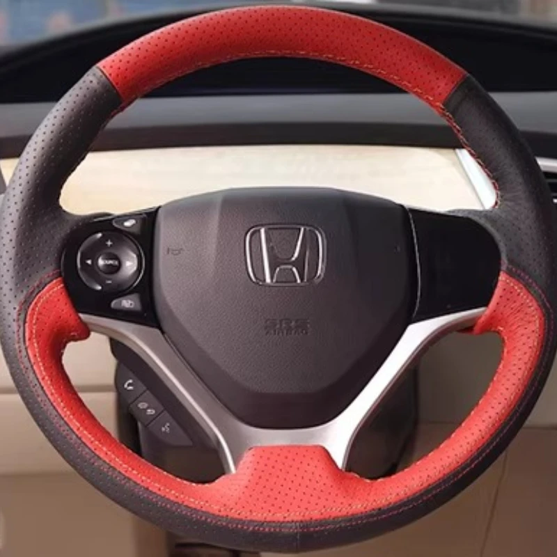 

Чехол на руль для Honda Civic 9 2012-2015, Jazz 2013-2018, ручная прострочка, нескользящий, черный, из натуральной кожи и карбона