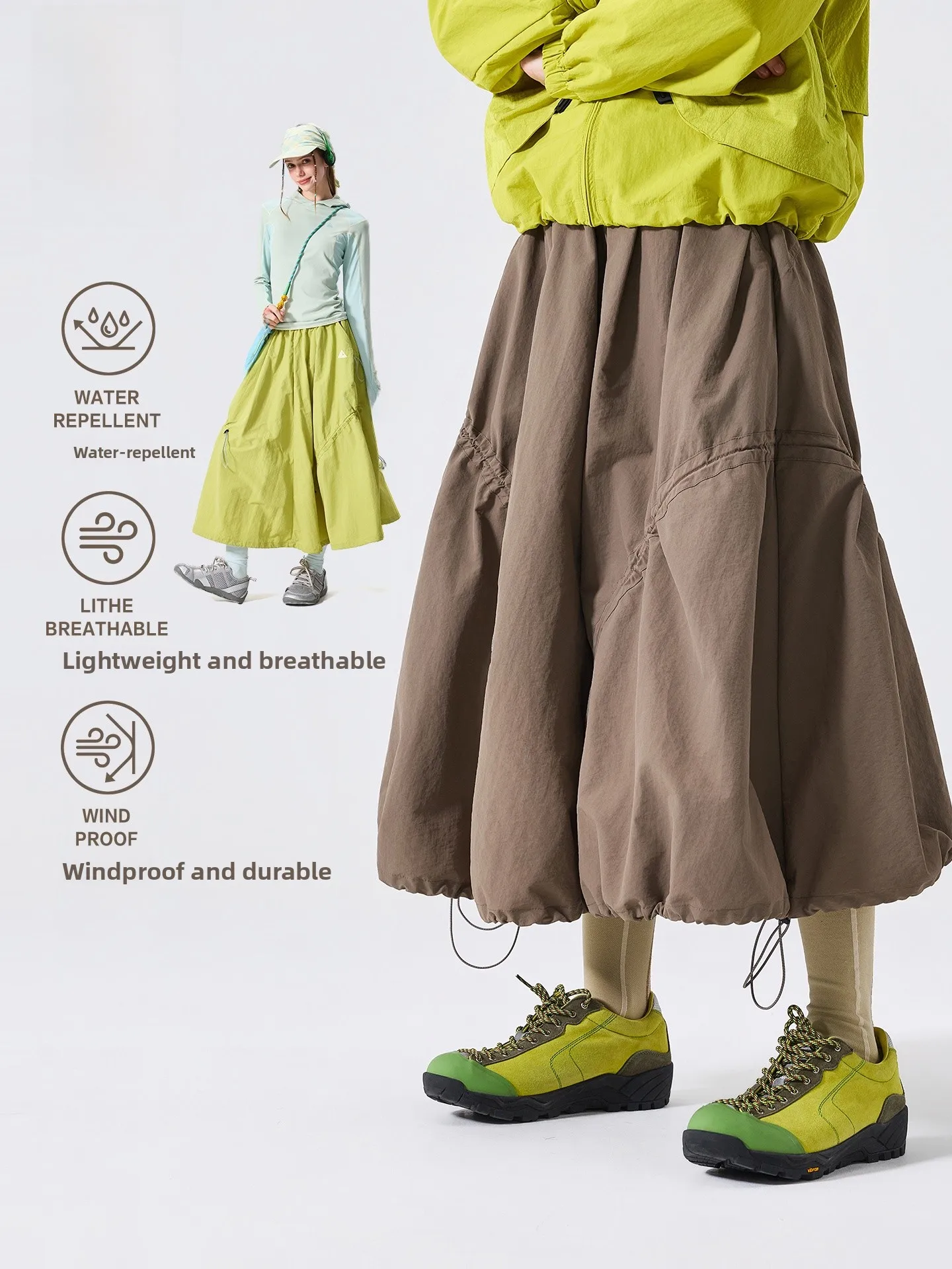 LAZY DAY Outdoor Water-Resistant Pleated Workwear Midi Skirt for Women Spring Summer Vintage Slimming A-Line Skirt