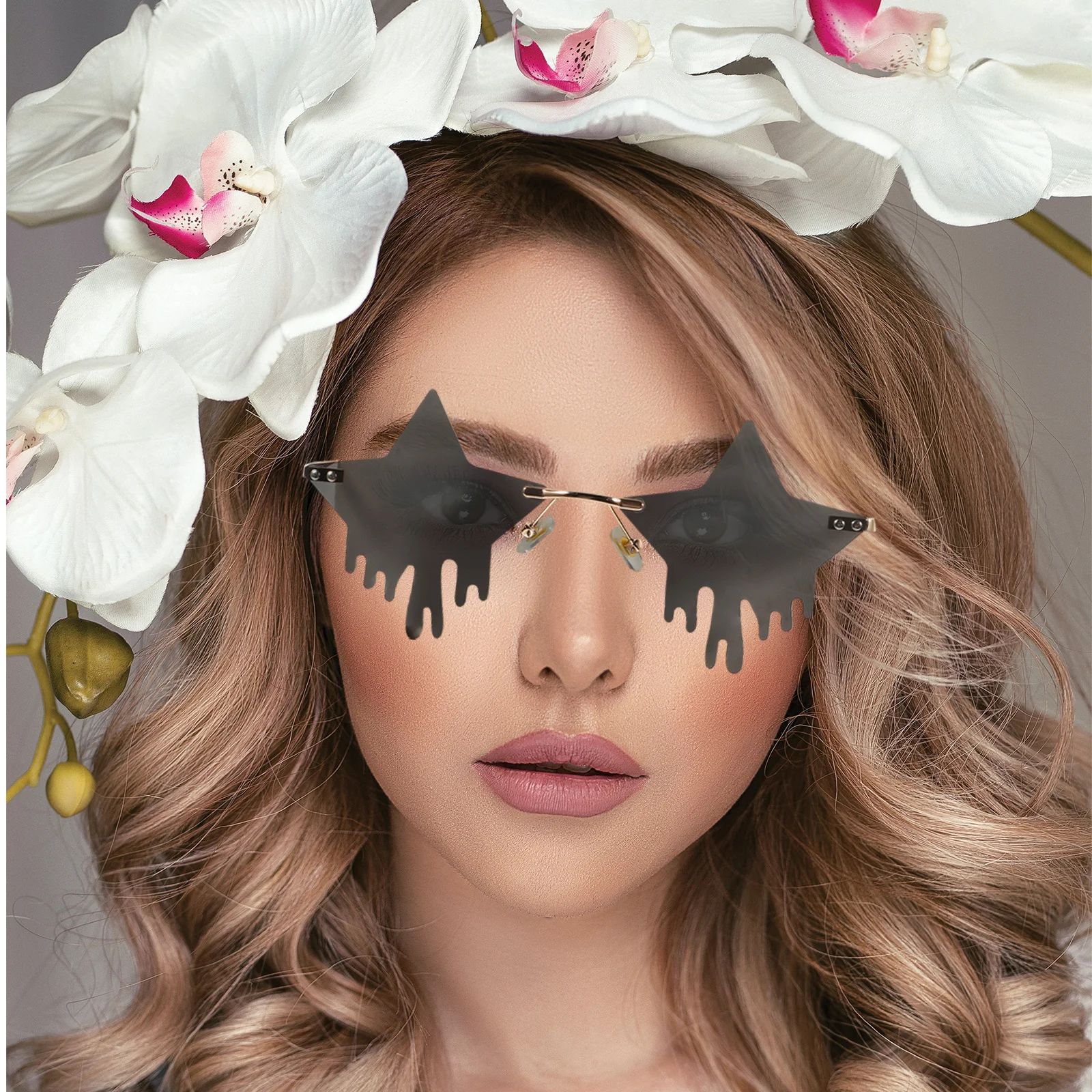 

1 Pair Sun Sunglasses Star-Shaped Frameless Party Eyewear For Festival Vacation Street Photo Decorative Cosplay Glasses Props