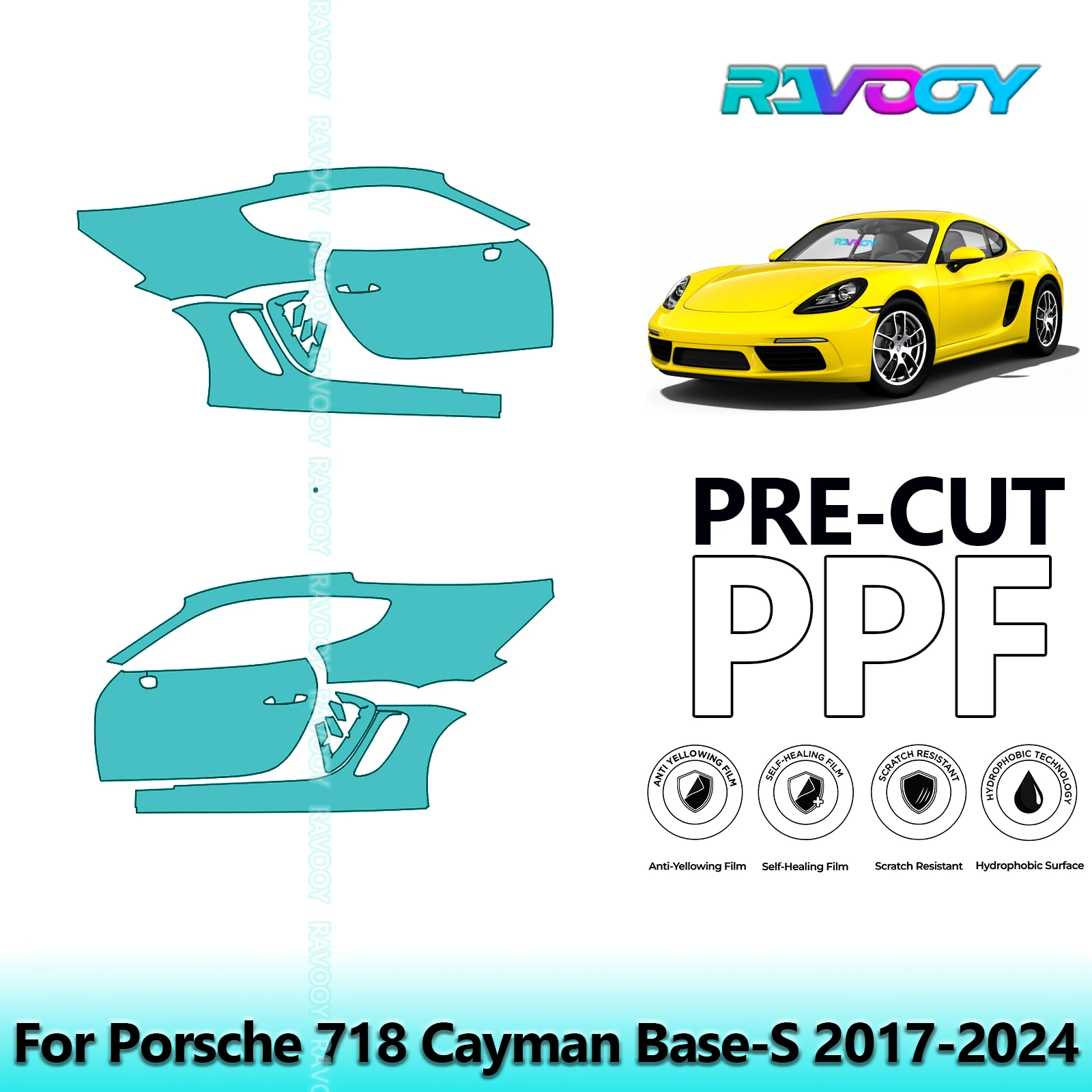 

For Porsche 718 Cayman Base-S 2017-2024 8.5mil Clear Matte Pre-Cut PPF Door & A/B Pillar Kit TPU Paint Protection Film Set