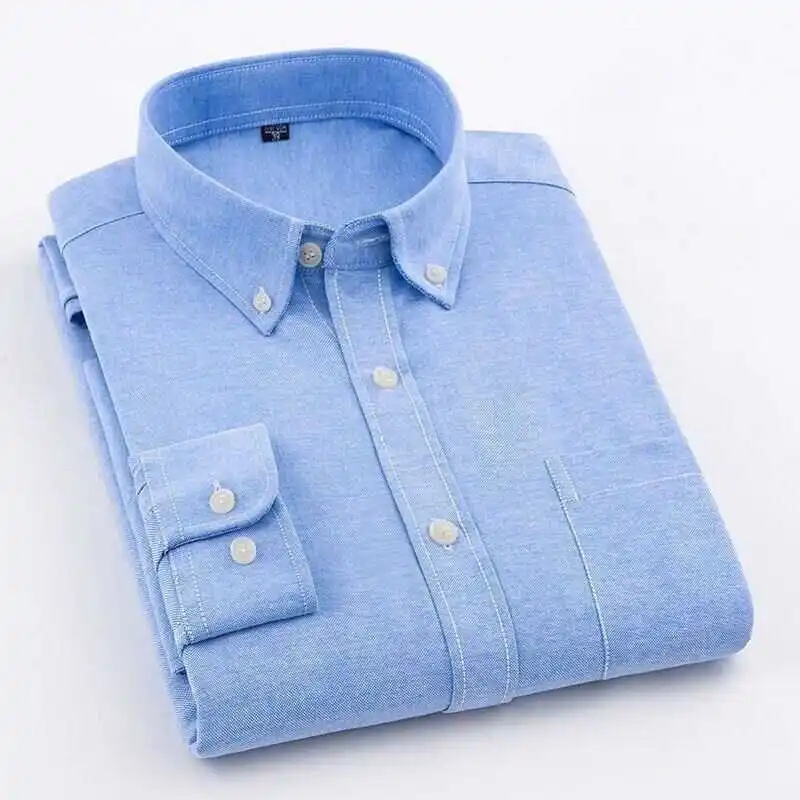 Oxford Cloth Long Sleeve Shirt Men's Slim Fit Spring Autumn Youth Casual Shirt Chinese Brandless Loose Fit Sharp Collar