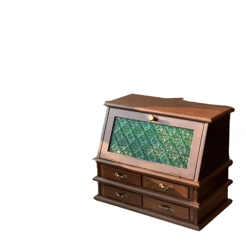 Export high-end solid wood large-capacity black walnut European multi-layer retro jewelry cabinet & box