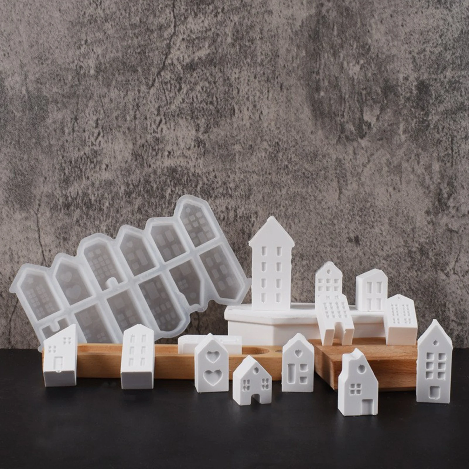 Elegant Candle Mold Small House Silicone Mould for Home Decor DIY Plaster Casting Interlocking House Shape Craft Tool Kit