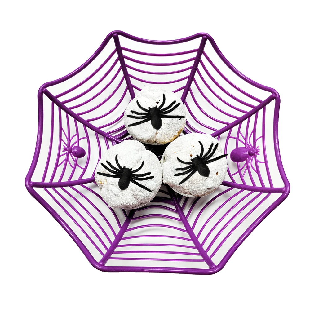 Halloween Candy Basket Black Orange Spider Web Bowl Biscuit Packaging Basket Fruit Plate Trick or Treat Decoration Halloween