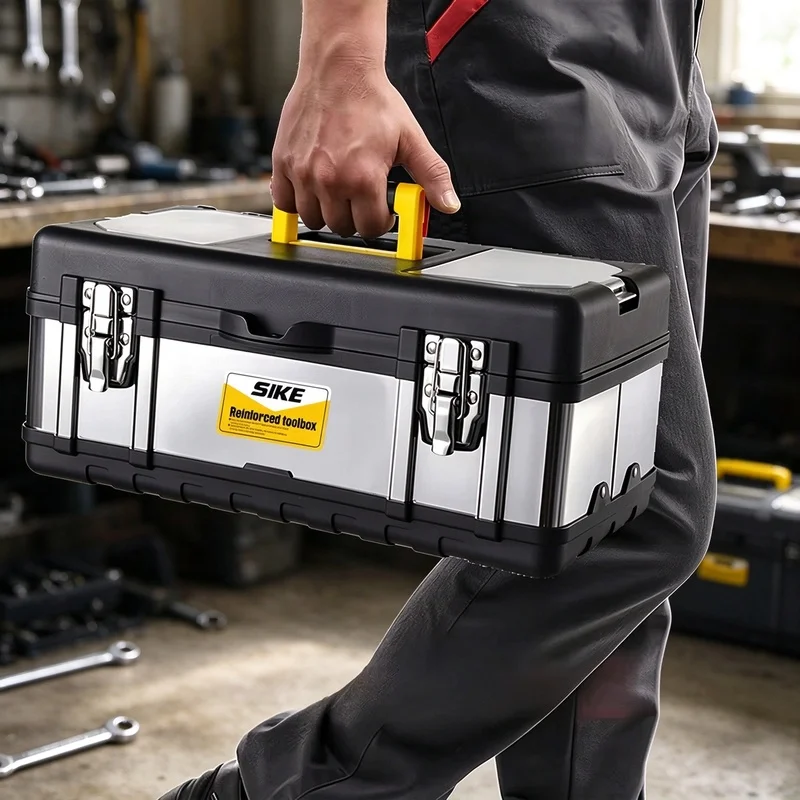 Drop-Resistant Thickened Double-Layer Hardware Tool Box, Portable Multipurpose Storage Case for Home Repair Hand Tools