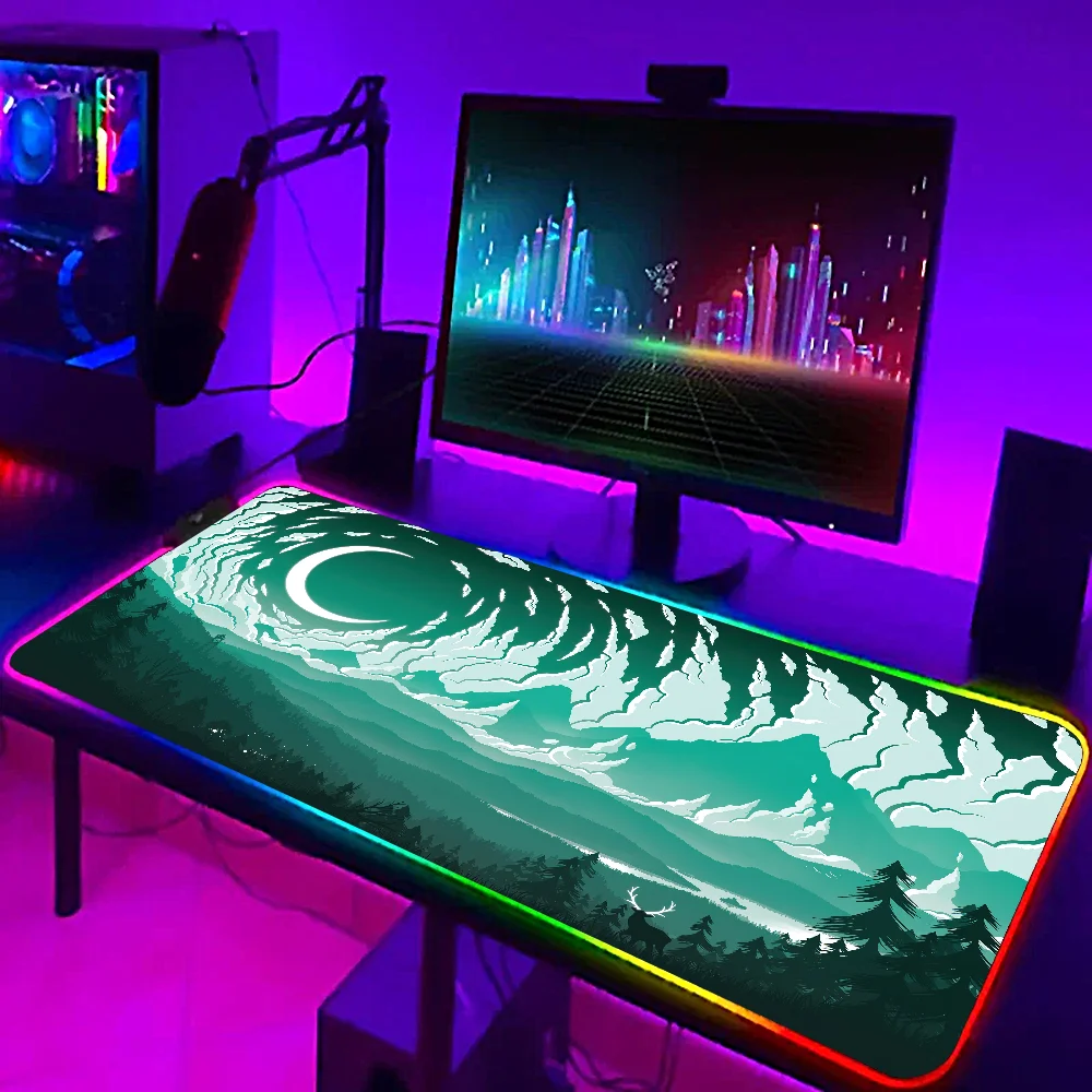 

Настольный коврик Rgb для мыши, минималистичный коврик для мыши с изображением леса, Луны и ночи, Аниме Коврик для мыши, милый ПК, геймерский, Офисные аксессуары, компьютерный стол