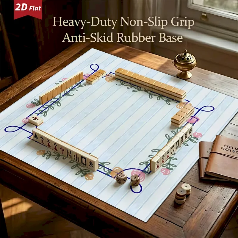 VIKAMA Sketch Mahjong Table Mat Square Rubber Anti slip Noise Reduction Game Mat Retro Flower Tablecloth Home Decoration