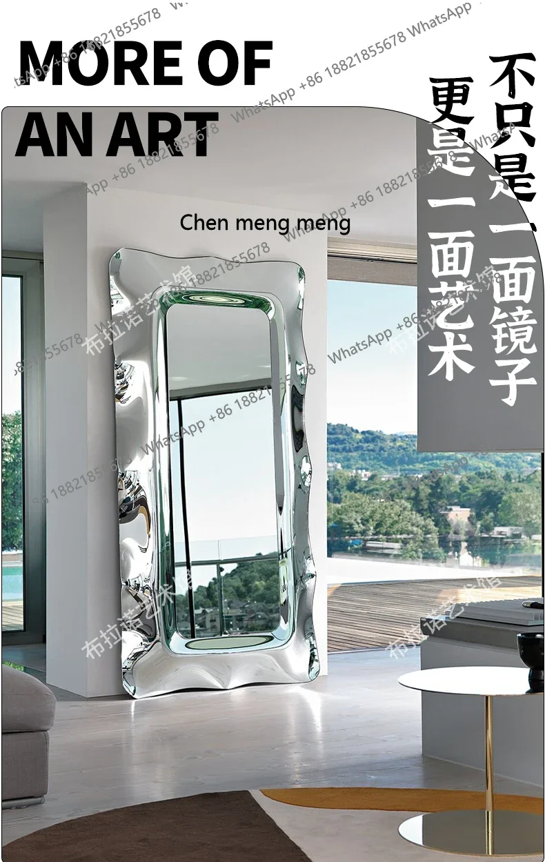 M138 Italian Light Luxury Villa Model Home Stainless Steel Wall Decoration Metal Floor Mirror Dressing Mirror
