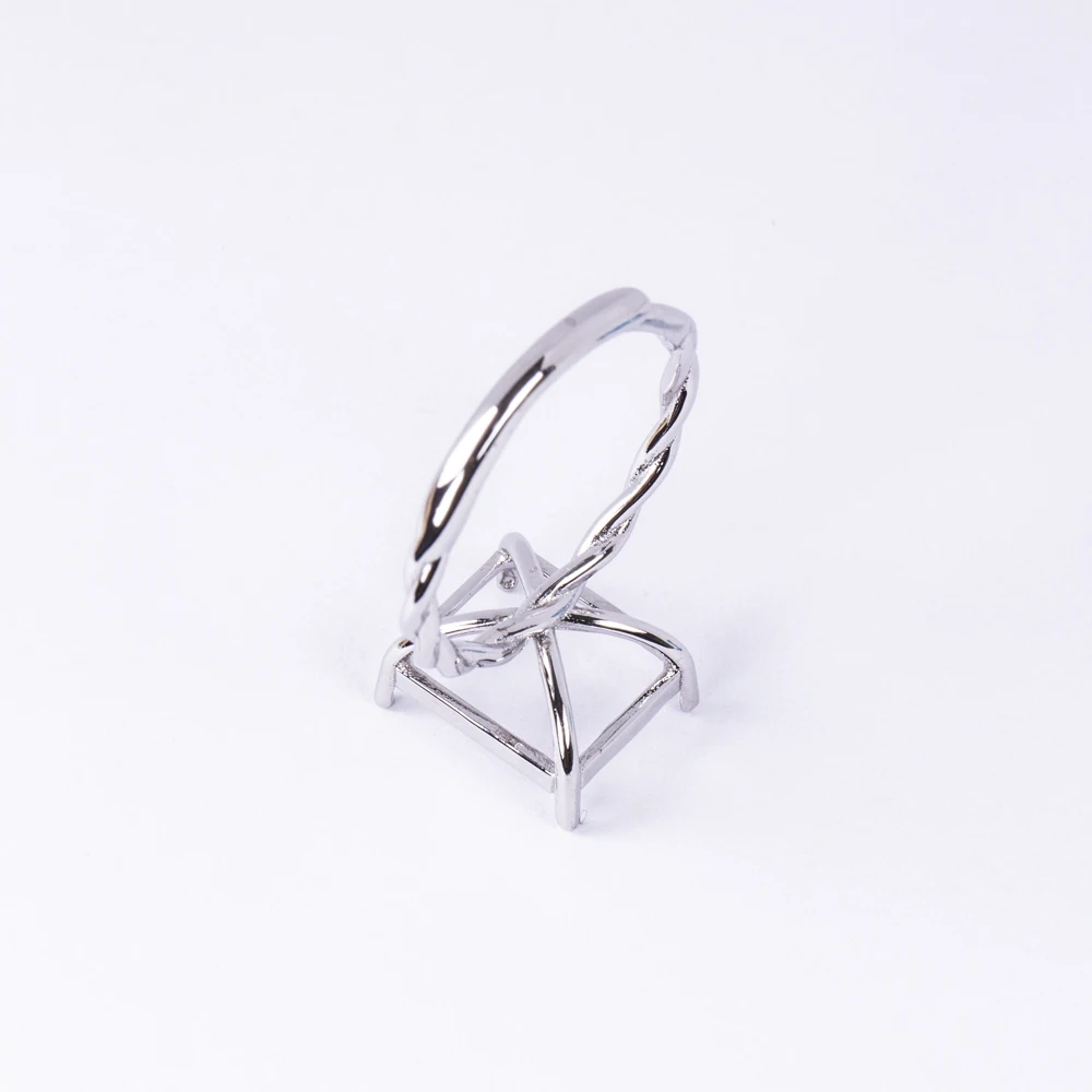 Ajuste de anillo cuadrado de varios tamaños, Material de plata esterlina S925, Base de anillo trenzado Simple, adecuado para joyería hecha a mano, 1 pieza