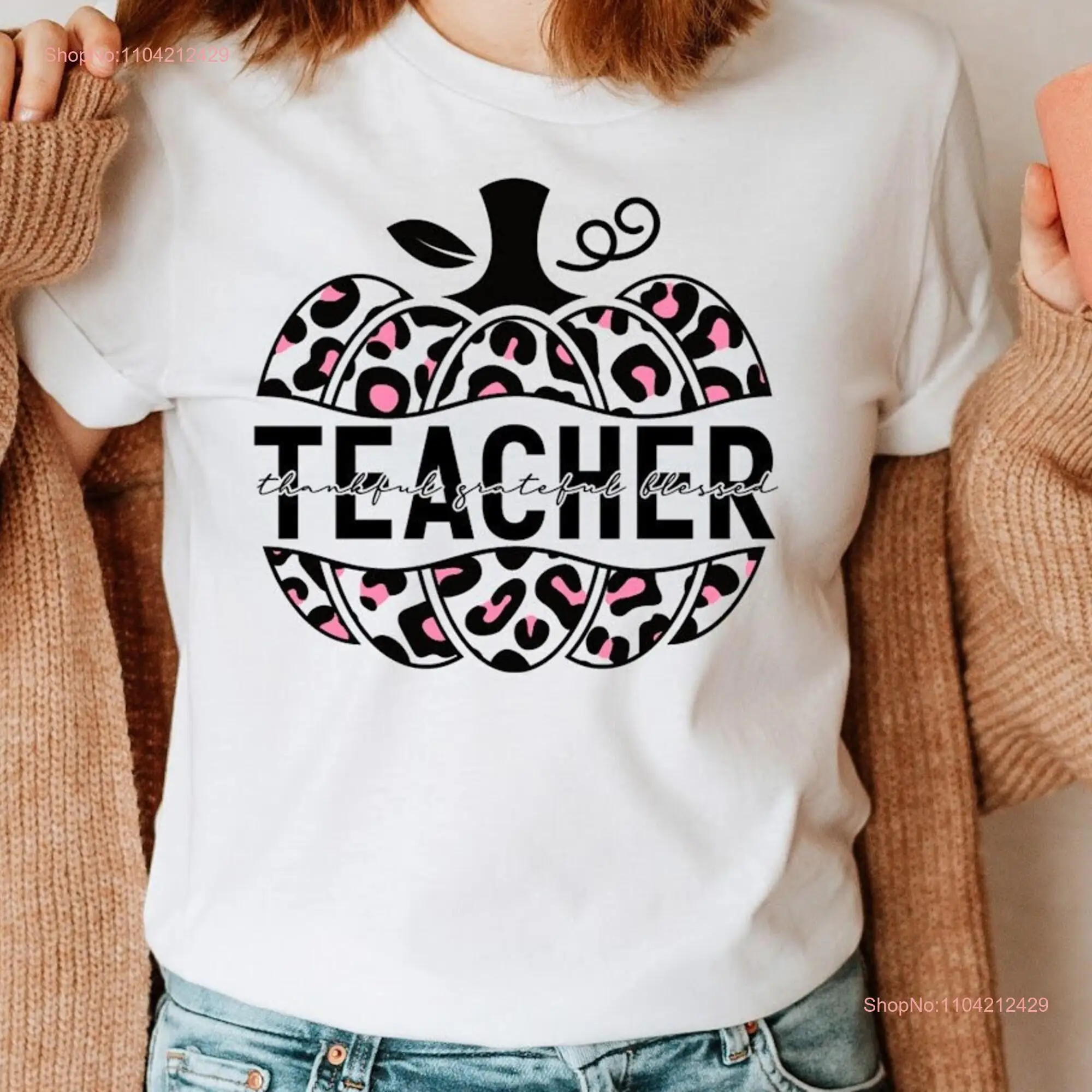 Fall Teacher T shirt Cheetah Pumpkin Teachers s Team shirts Motivational long or short sleeves